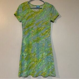Aqua Blue Water Color Abstract Print Vintage Y2K Retro Vibe Dress Size Small